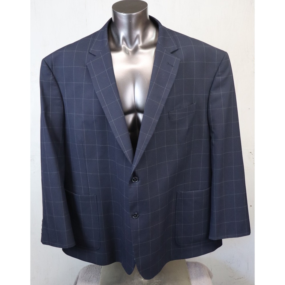Mens Oak HIll 2 Button Jacket Sport Coat Blue Window Pane Size 5XL 62-64 Lined